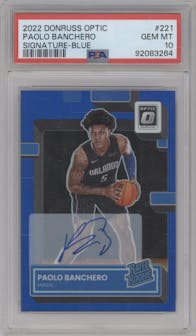 Paolo Banchero from the 2022-23 Panini Donruss Optic  set featuring a Blue parallel graded by PSA and given an overall grade of 10.