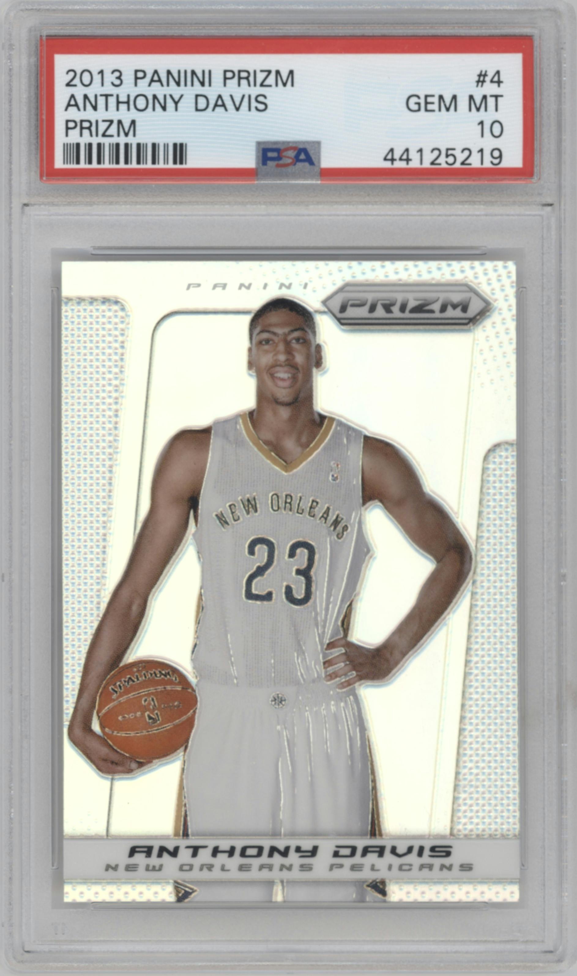 Anthony Davis from the 2013-14 Panini Prizm set featuring a Prizm  parallel graded by PSA and given an overall grade of 10.