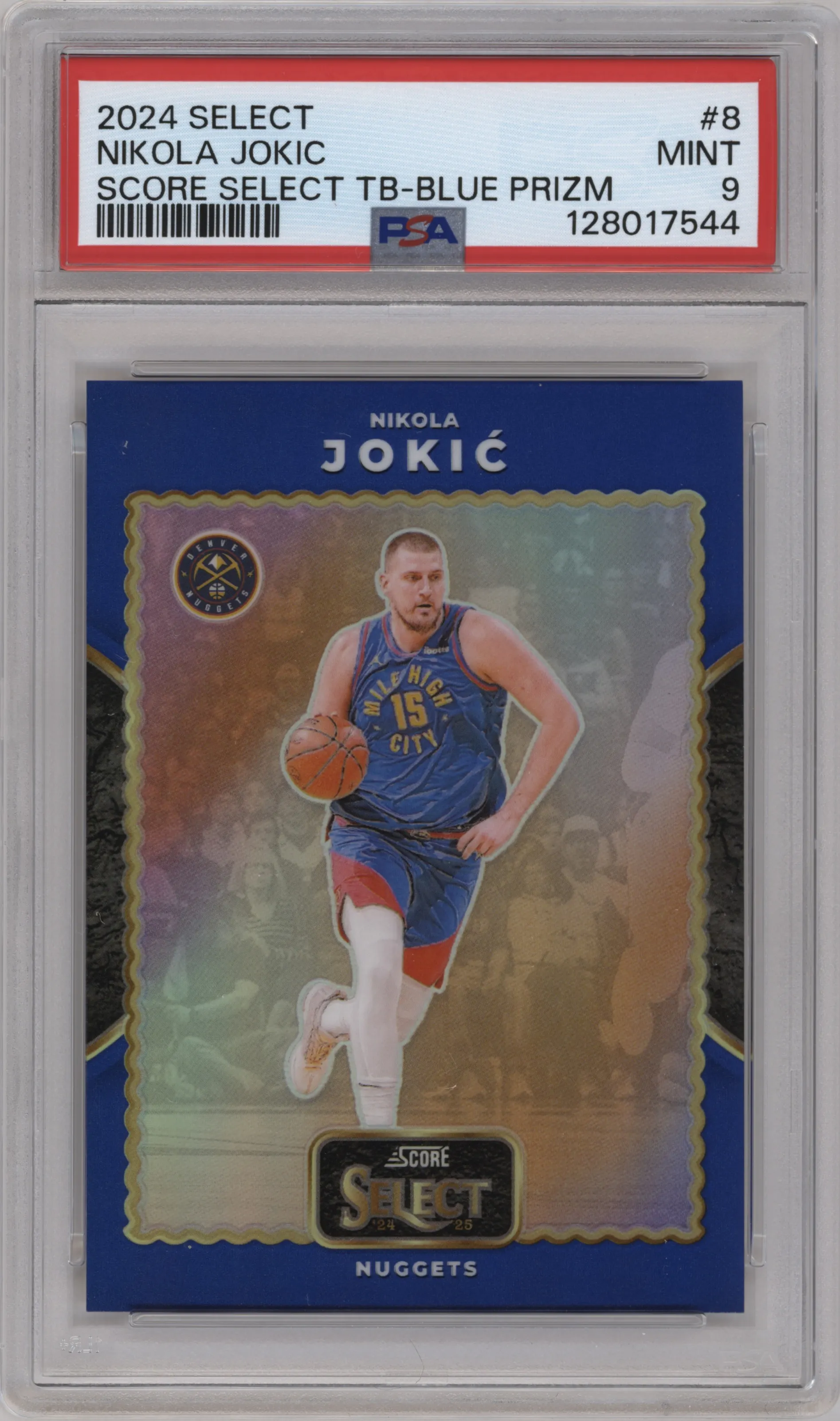 2024 Panini Select Score Select Throwback Nikola Jokic Blue Prizm PSA 9