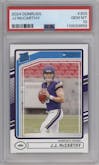 J.J. McCarthy from the 2024 Donruss set graded by PSA and given an overall grade of 10.