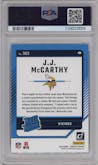 J.J. McCarthy from the 2024 Donruss set graded by PSA and given an overall grade of 10.
