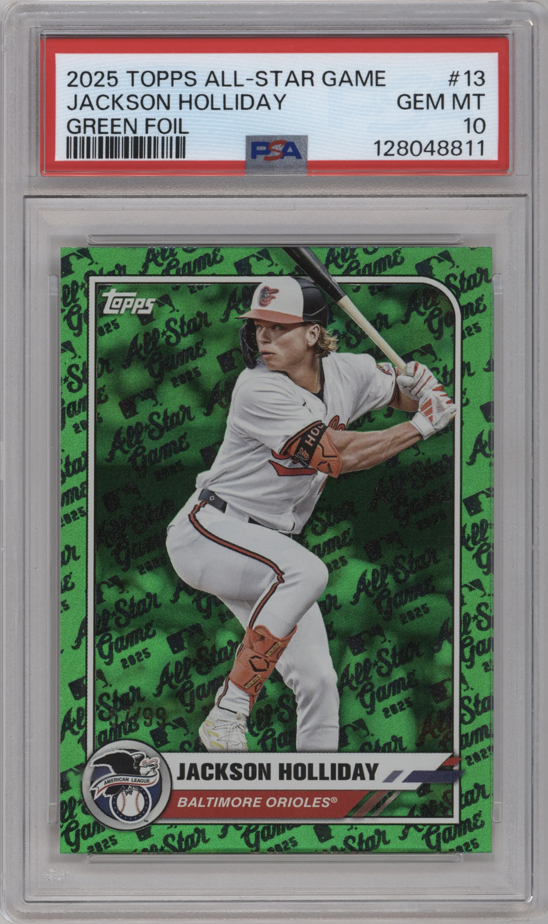 2025 Topps All Star Game Jackson Holliday Green Foil #13 PSA 10