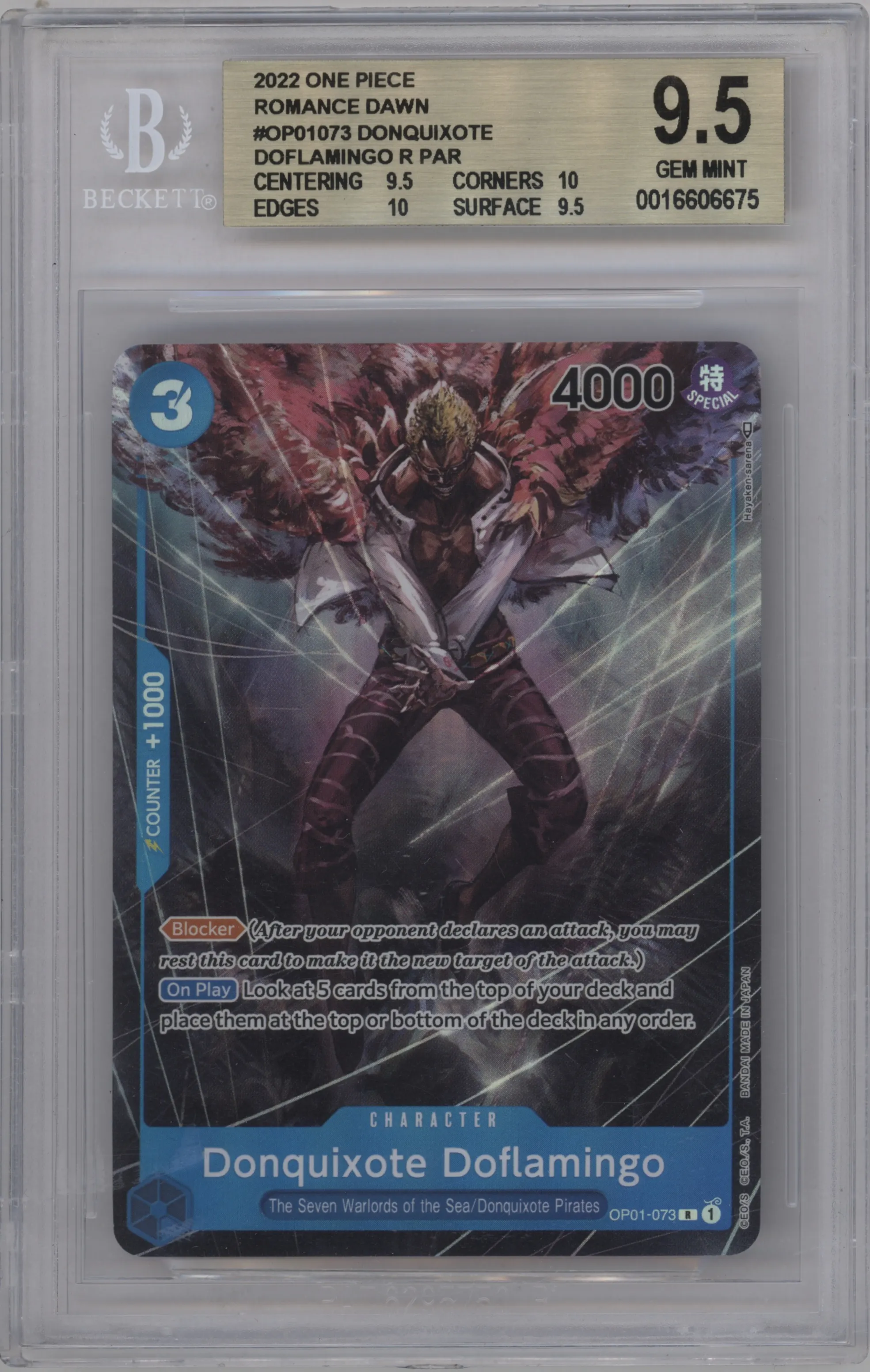 2022 One Piece Romance Dawn Donquixote Doflamingo Alternate Art BGS 9.5