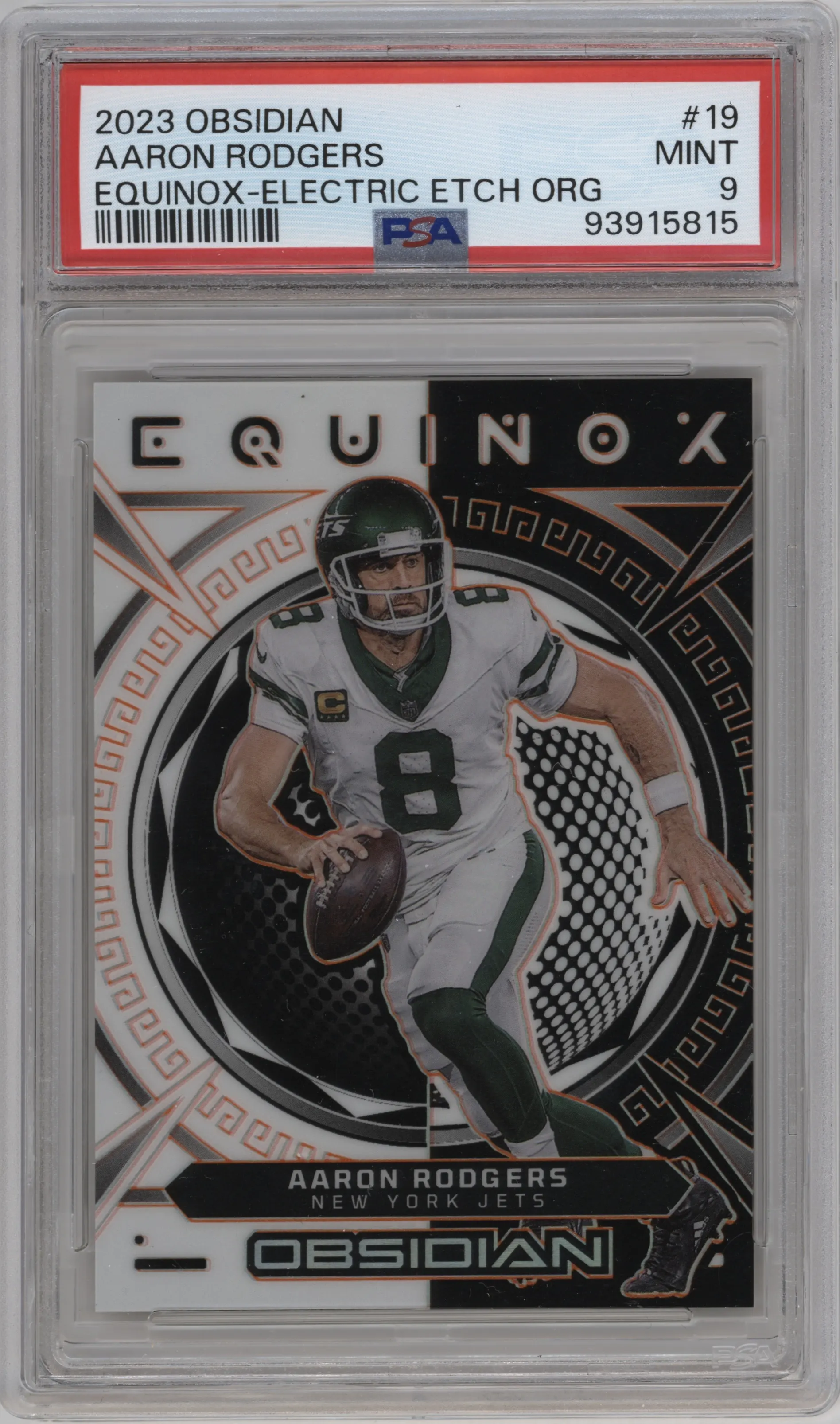 2023 Panini Obsidian Equinox Aaron Rodgers Electric Etch Orange PSA 9