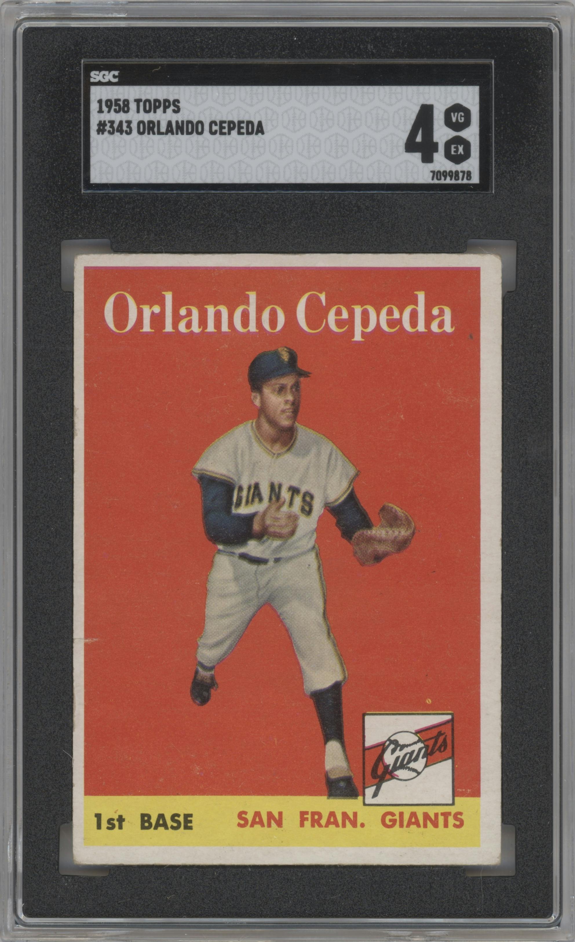 Orlando Cepeda from the 1958 Topps set graded by SGC and given an overall grade of 4.