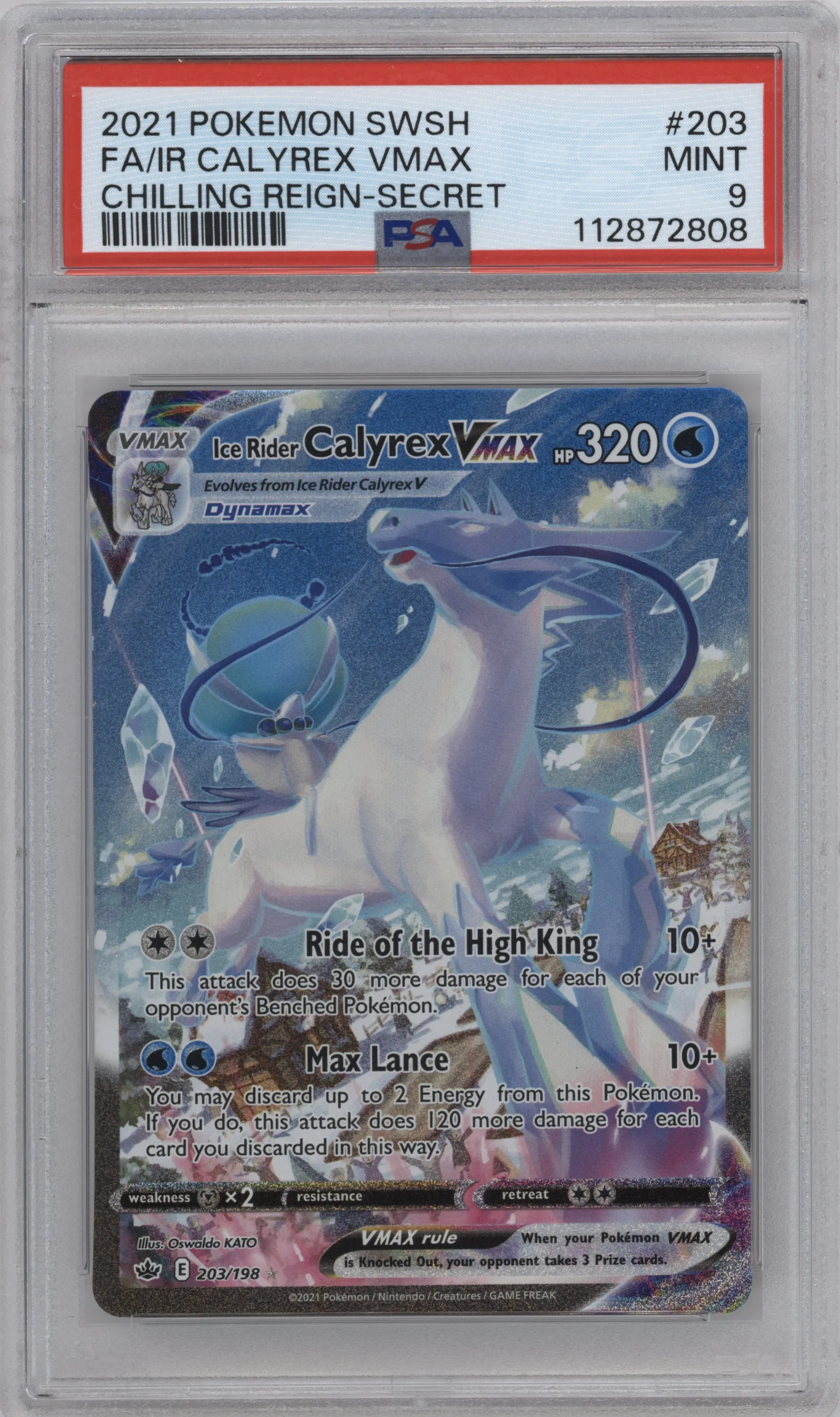 2021 Pokemon SWSH Chilling Reign Ice Rider Calyrex VMAX #203 PSA 9