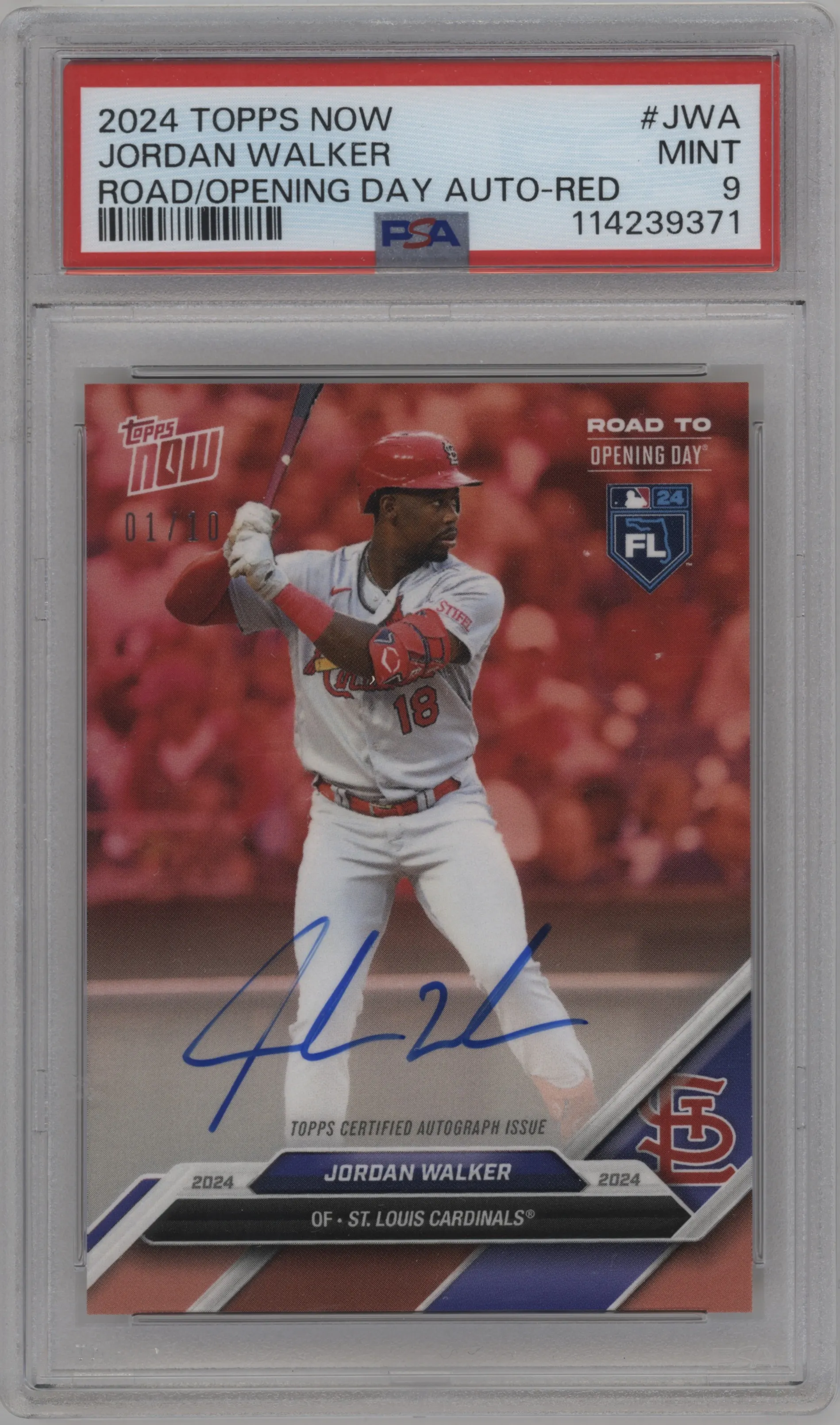 2024 Topps Now Road to Opening Day Auto Jordan Walker Red PSA 9