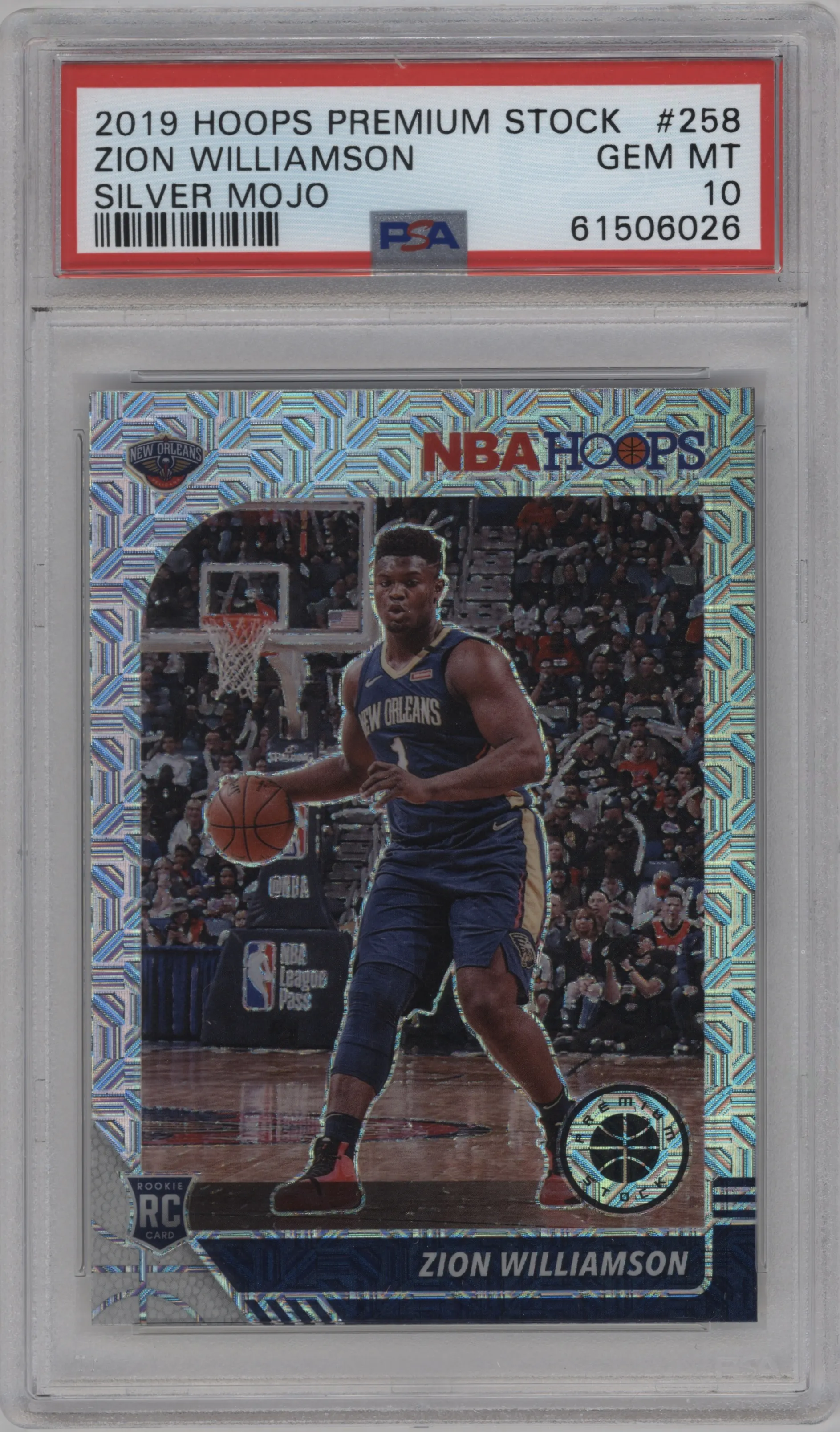 2019 Panini Hoops Premium Stock Zion Williamson Silver Mojo PSA 10