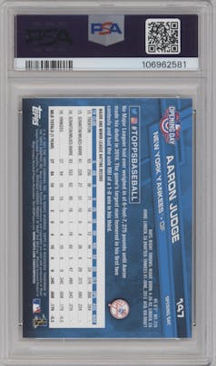 Aaron Judge from the 2017 Topps Opening Day set graded by PSA and given an overall grade of 10.