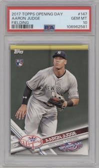 Aaron Judge from the 2017 Topps Opening Day set graded by PSA and given an overall grade of 10.