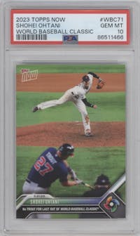 Shohei Ohtani from the 2023 Topps Now World Baseball Classic set graded by PSA and given an overall grade of 10.