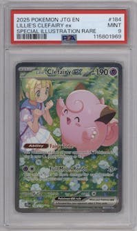 Lillie's Clefairy ex from the 2025 Pokemon SV set graded by PSA and given an overall grade of 9.