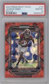 Jahmyr Gibbs from the 2023 Panini Prizm Draft Picks set featuring a Red Ice parallel graded by PSA and given an overall grade of 10.