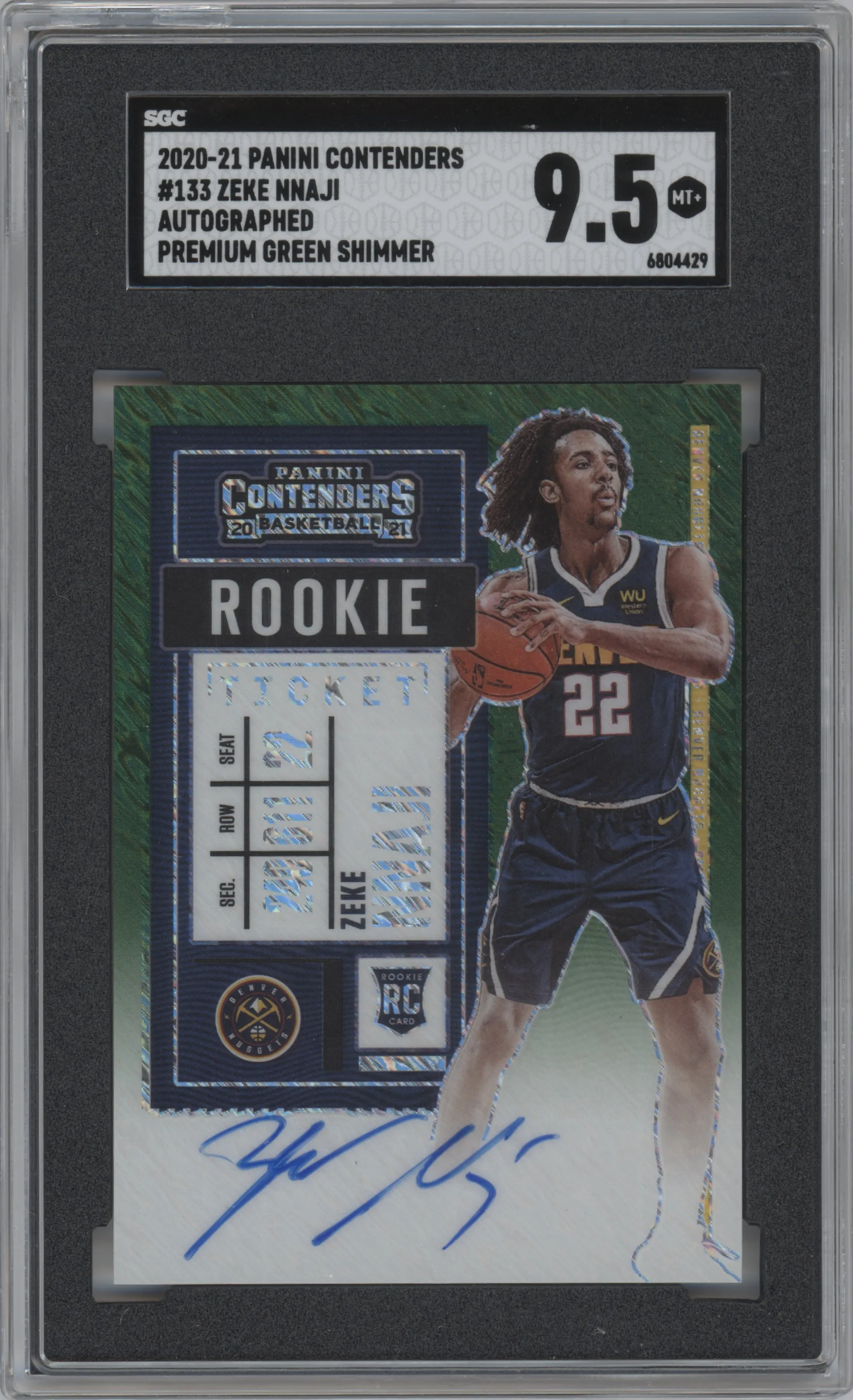 2020 Panini Contenders Rke.Tkt.Pre.Ed.Auto Zeke Nnaji Green Shimmer Ticket SGC 9.5