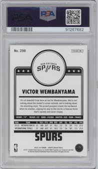 Victor Wembanyama from the 2023-24 Panini NBA Hoops set graded by PSA and given an overall grade of 10.