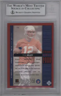 Tom Brady from the 2000 Upper Deck Ultimate Victory set graded by Beckett and given an overall grade of 8.5.