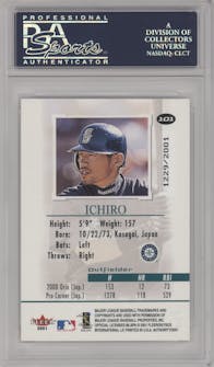 Ichiro from the 2001 Fleer Authority set graded by PSA and given an overall grade of 10.
