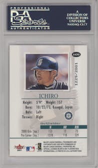 Ichiro from the 2001 Fleer Authority set graded by PSA and given an overall grade of 10.