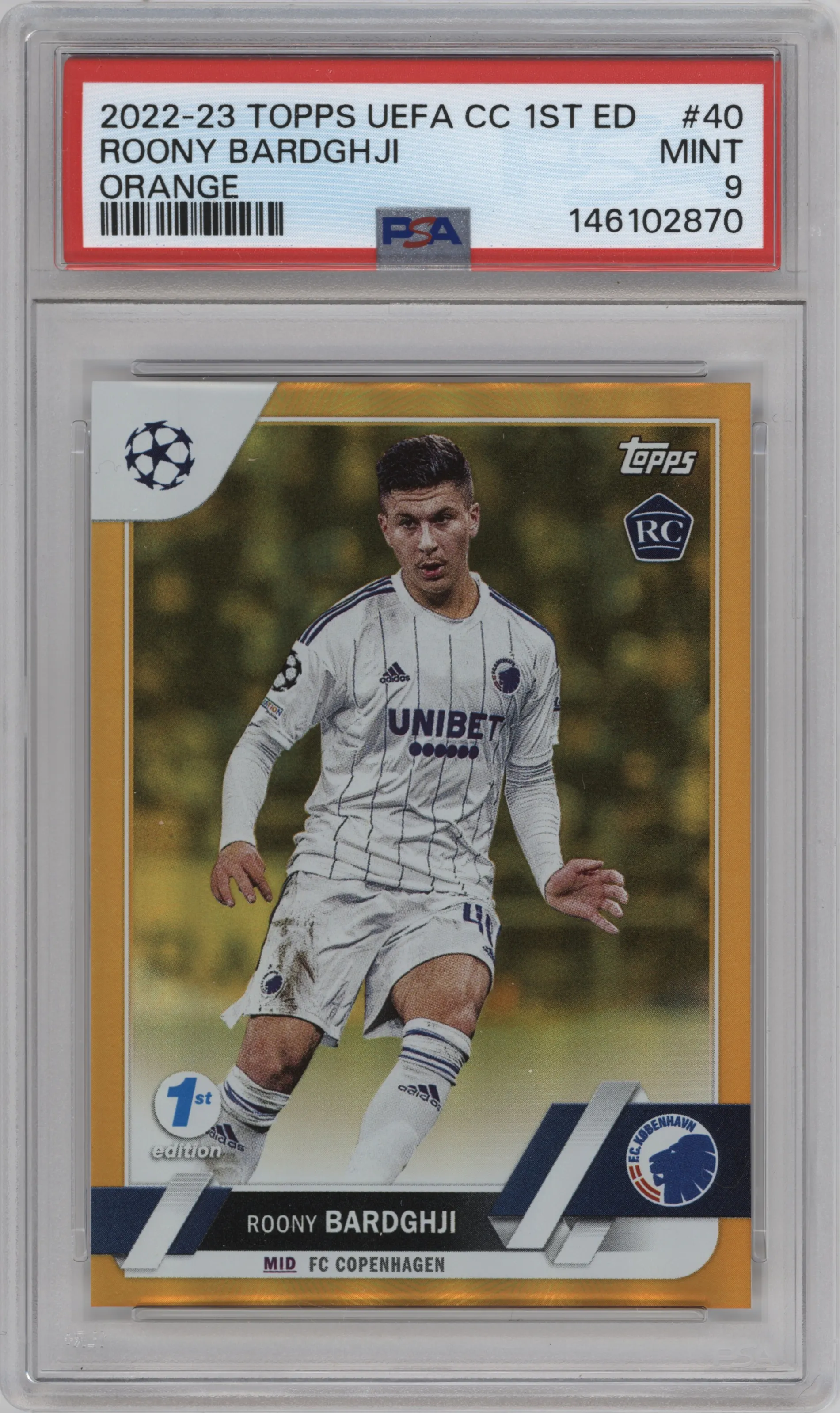 2022 Topps UEFA Club Competitions 1st Edition Roony Bardghji Orange #40 PSA 9