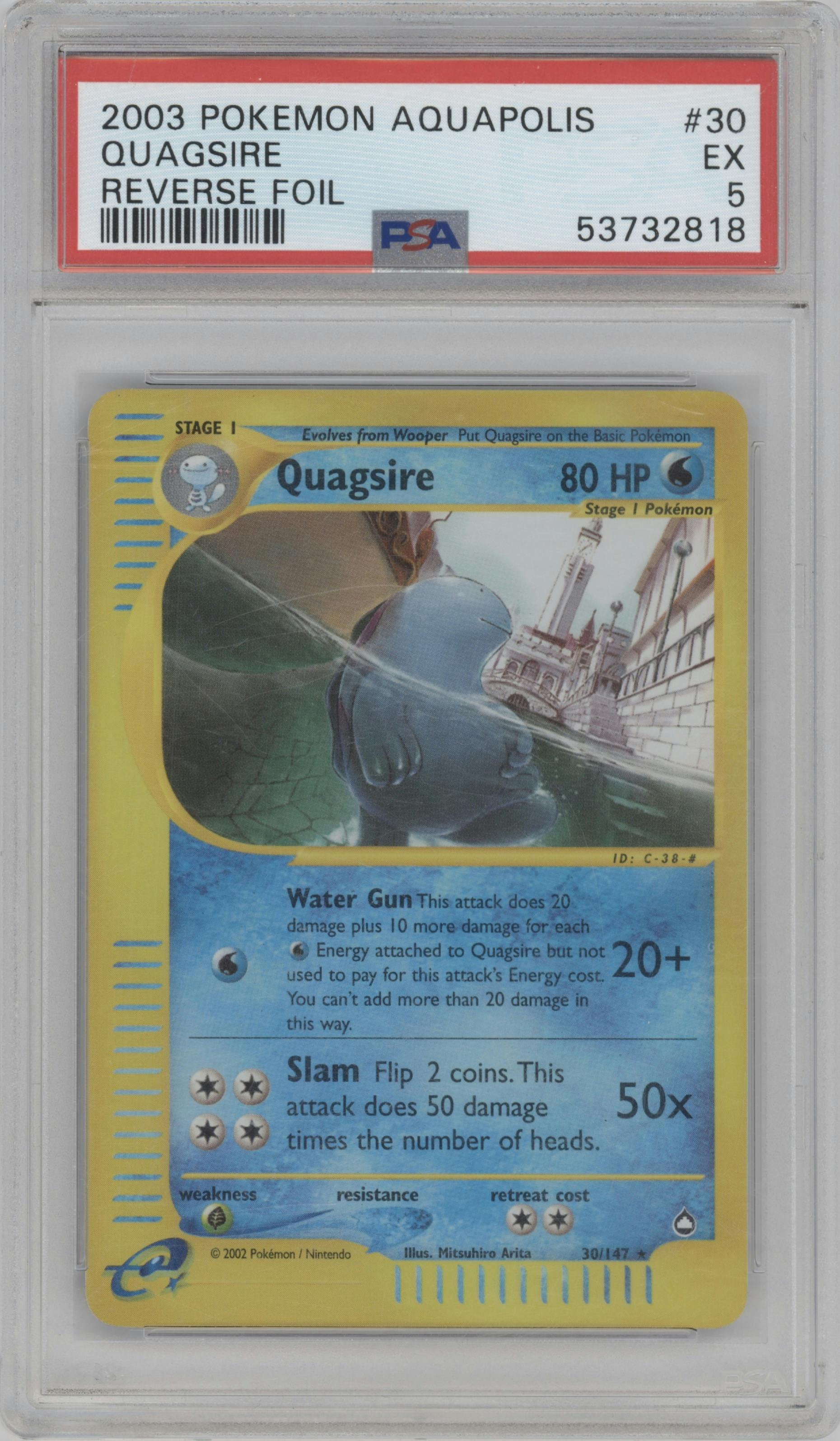 Quagsire from the 2003 Pokemon E-CARD set graded by PSA and given an overall grade of 5.
