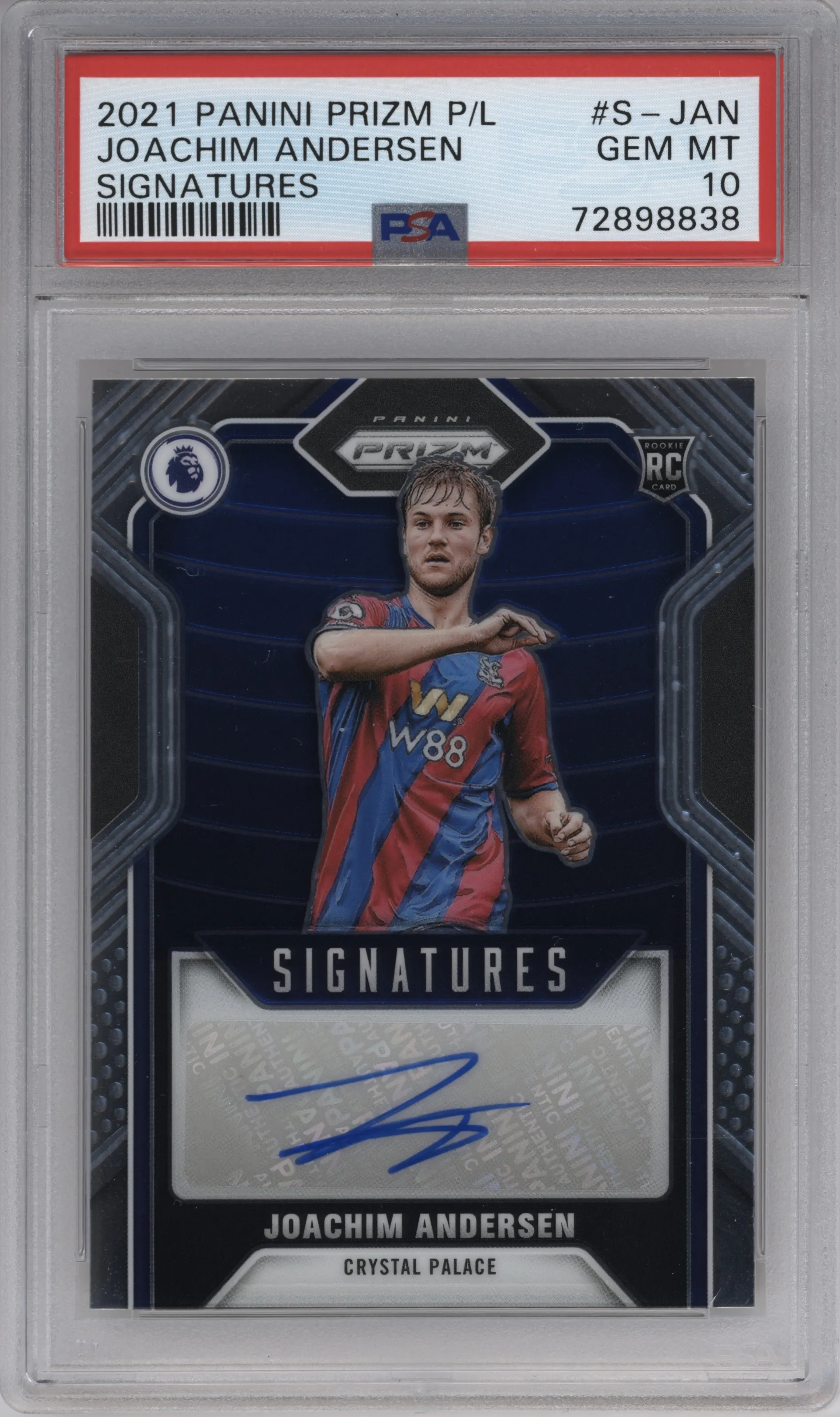 2021 Panini Prizm Premier League Sig. Joachim Andersen #S-JAN PSA 10