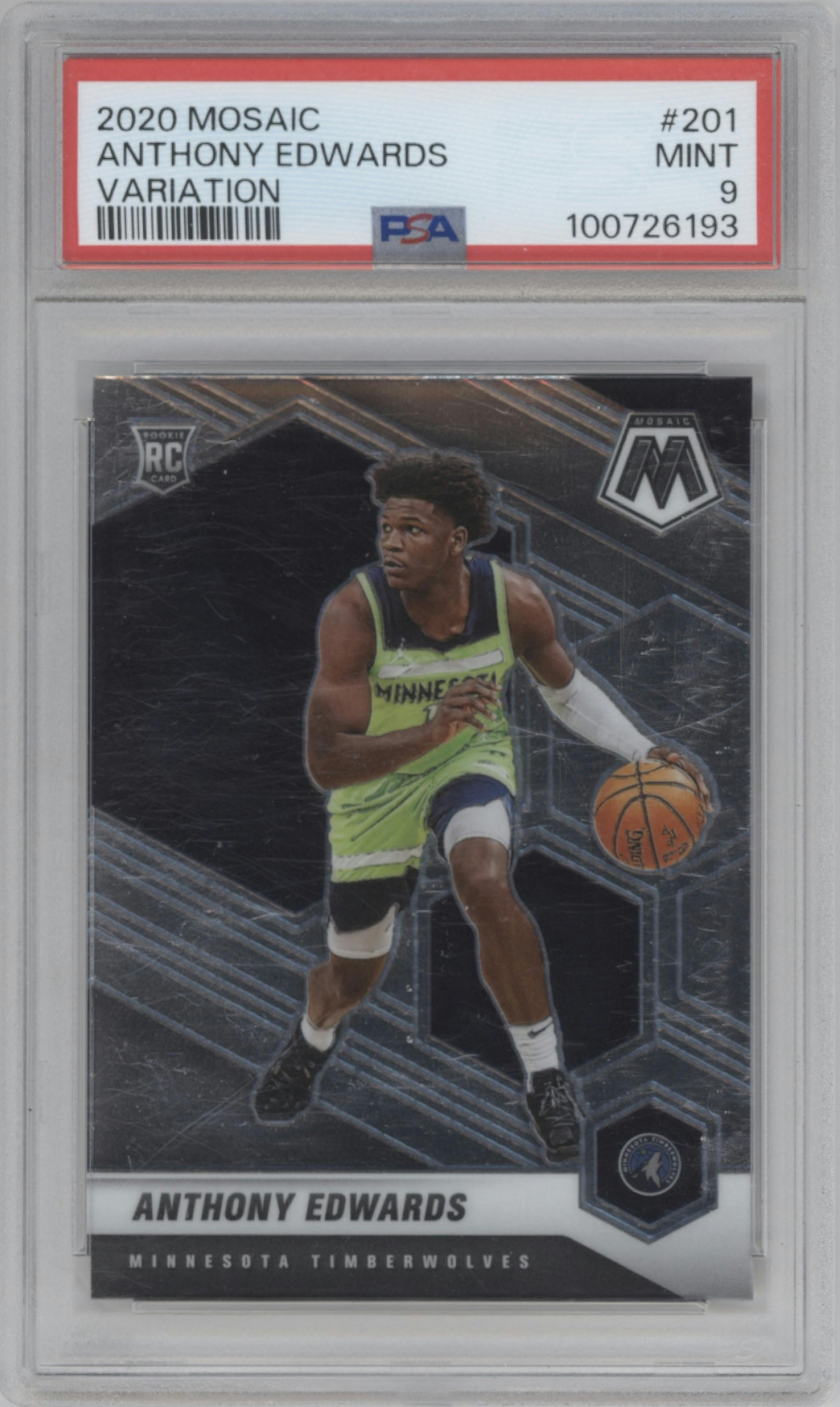 Anthony Edwards from the 2020-21 Panini Mosaic set graded by PSA and given an overall grade of 9.