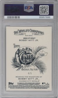 Bobby Witt Jr. from the 2022 Topps Allen & Ginter Chrome set featuring a Red Refractor parallel graded by PSA and given an overall grade of 10.