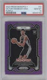Victor Wembanyama from the 2023-24 Panini Prizm Monopoly set featuring a Purple  parallel graded by PSA and given an overall grade of 10.