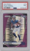 Malik Nabers from the 2024 Panini Prizm set featuring a Purple Pulsar parallel graded by PSA and given an overall grade of 9.
