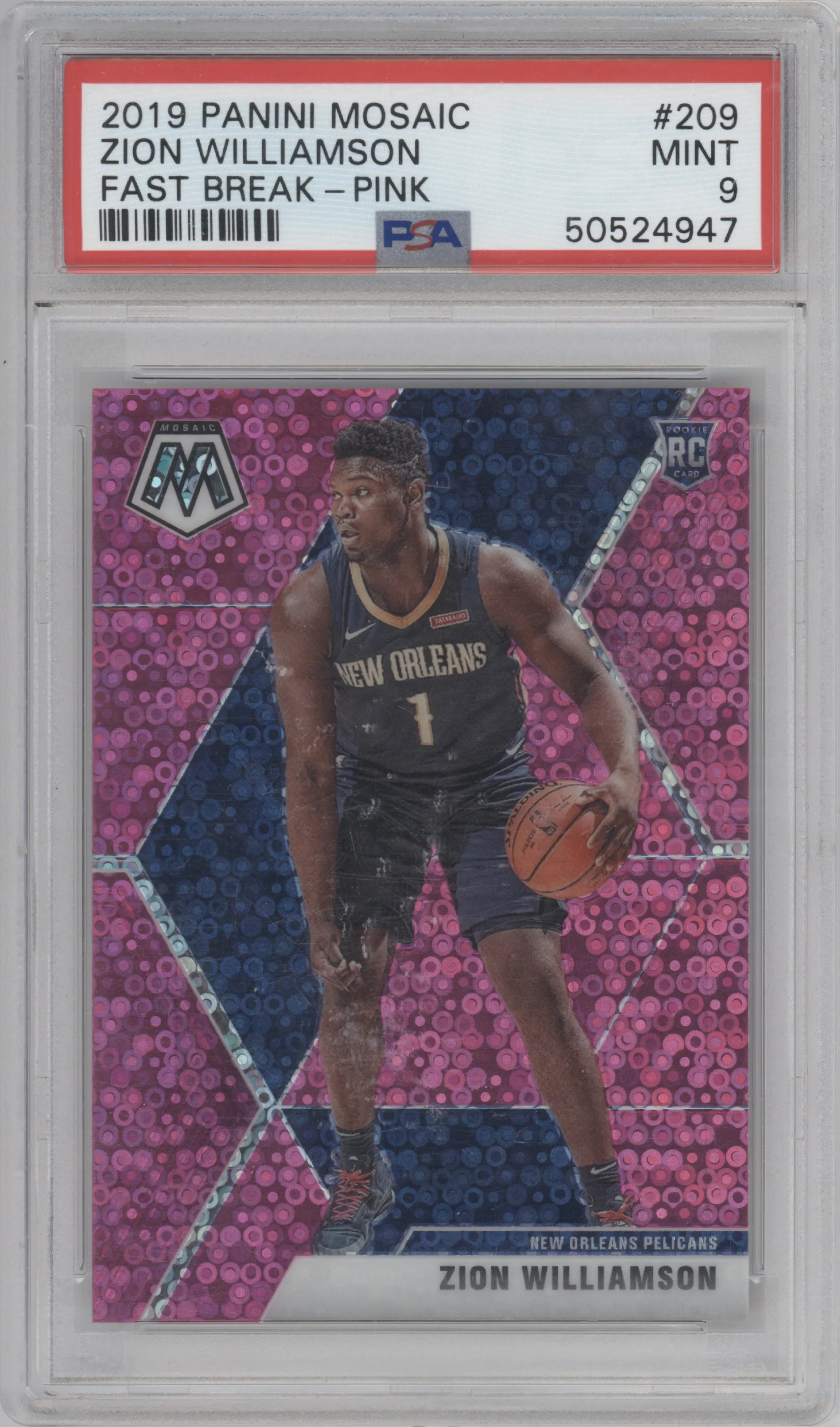 2019 Panini Mosaic Zion Williamson Fast Break Pink PSA 9