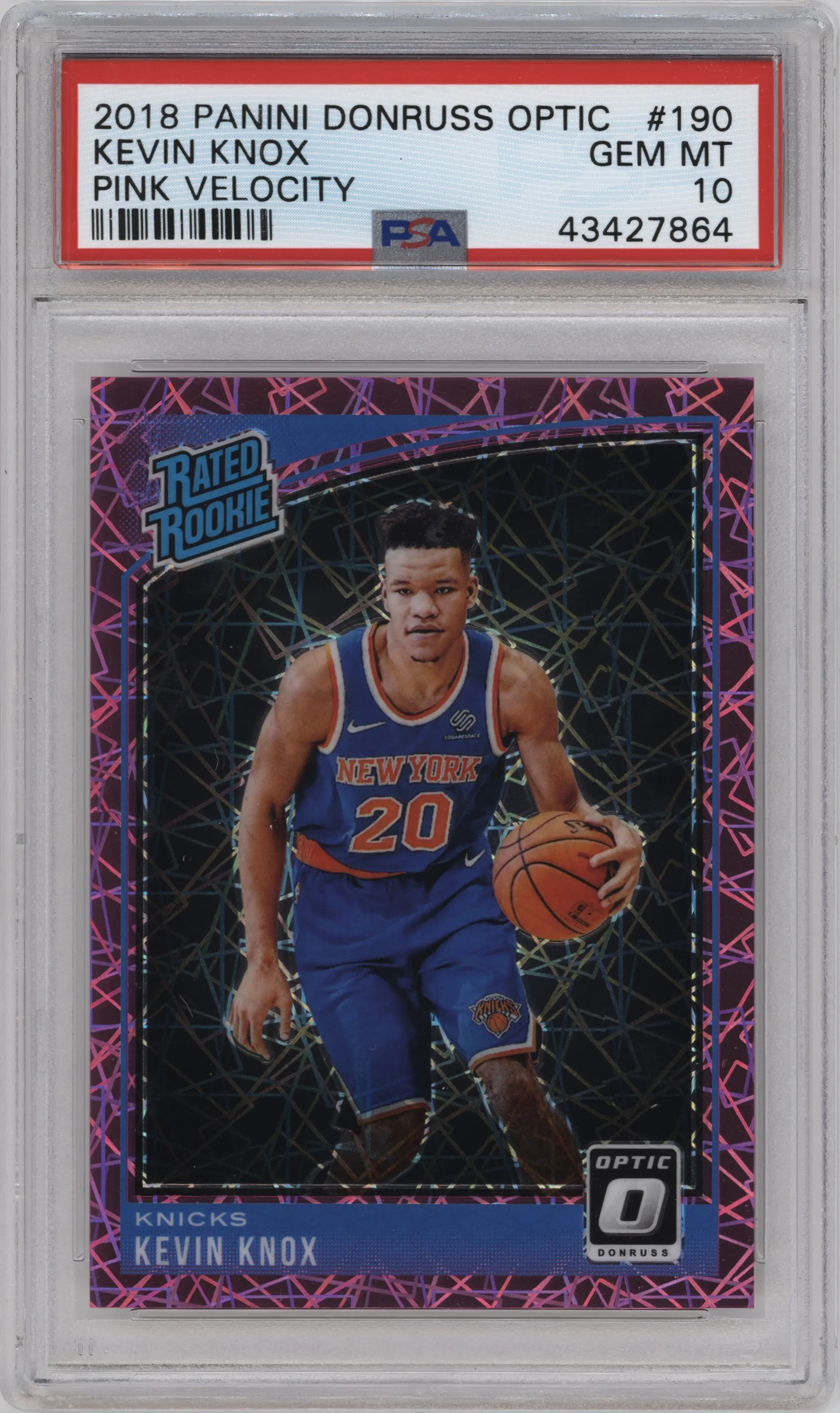 2018 Panini Donruss Optic Rated Rookie Kevin Knox Pink Velocity PSA 10