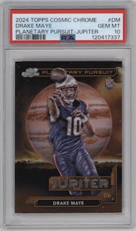 Drake Maye from the 2024 Topps Cosmic Chrome set graded by PSA and given an overall grade of 10.