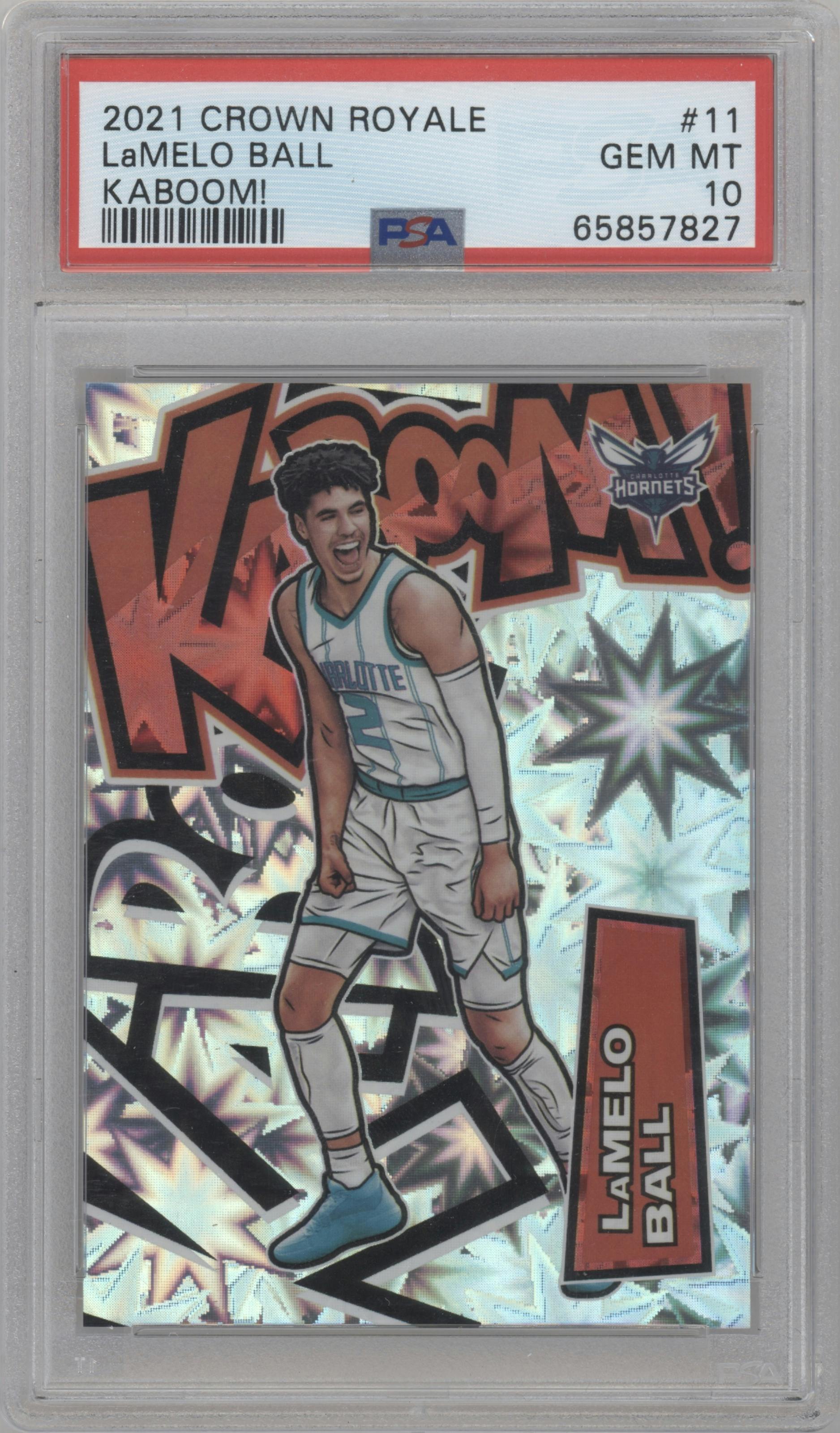 LaMelo Ball from the 2021-22 Crown Royale set graded by PSA and given an overall grade of 10.