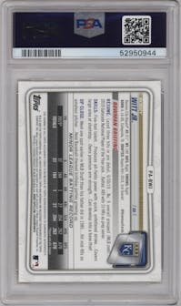 Bobby Witt Jr. from the 2020 Bowman set featuring a Gold parallel graded by PSA and given an overall grade of 10.