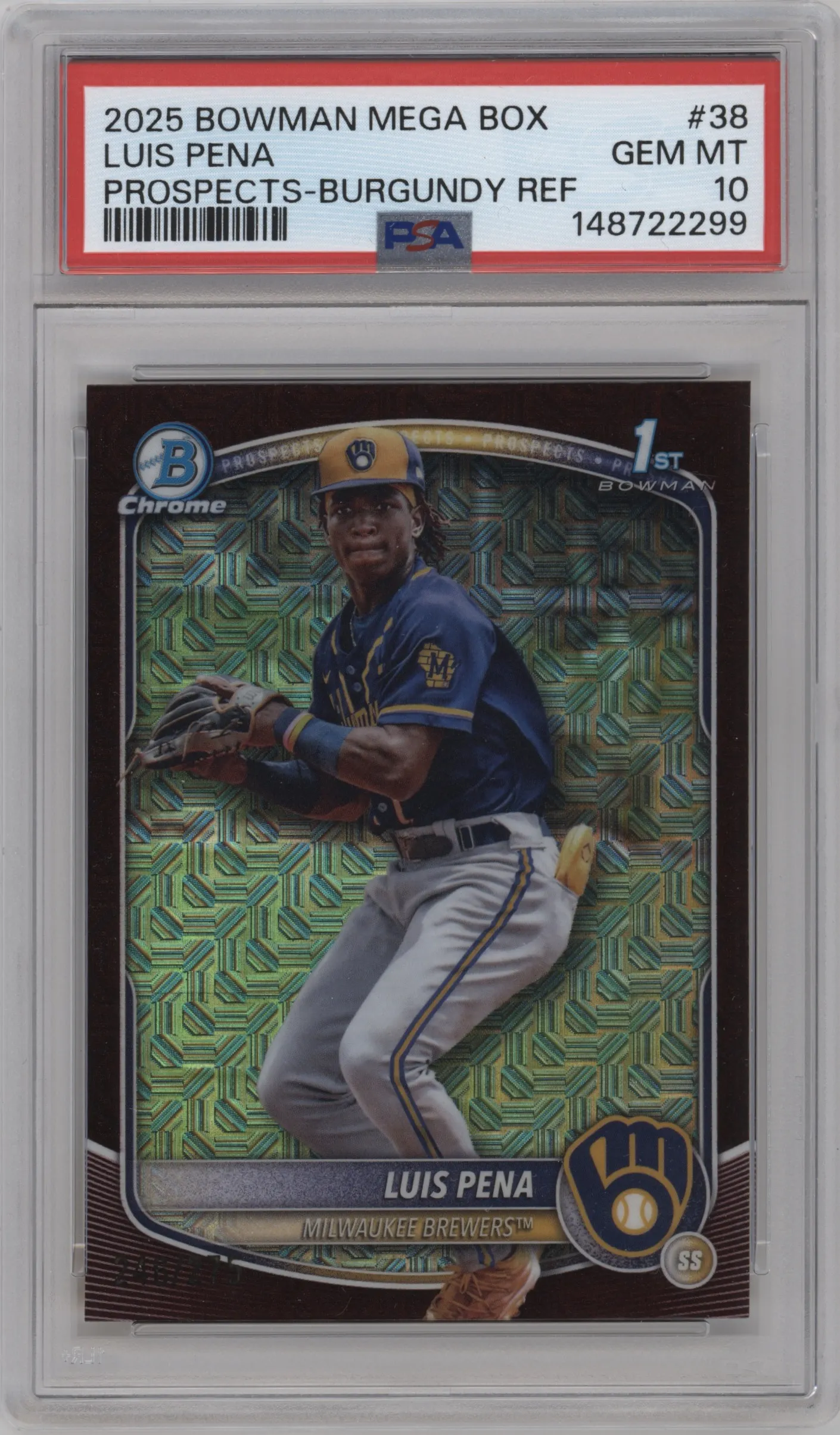 2025 Bowman Mega Box Chr.Pros. Luis Pena Burgundy #BCP-38 PSA 10