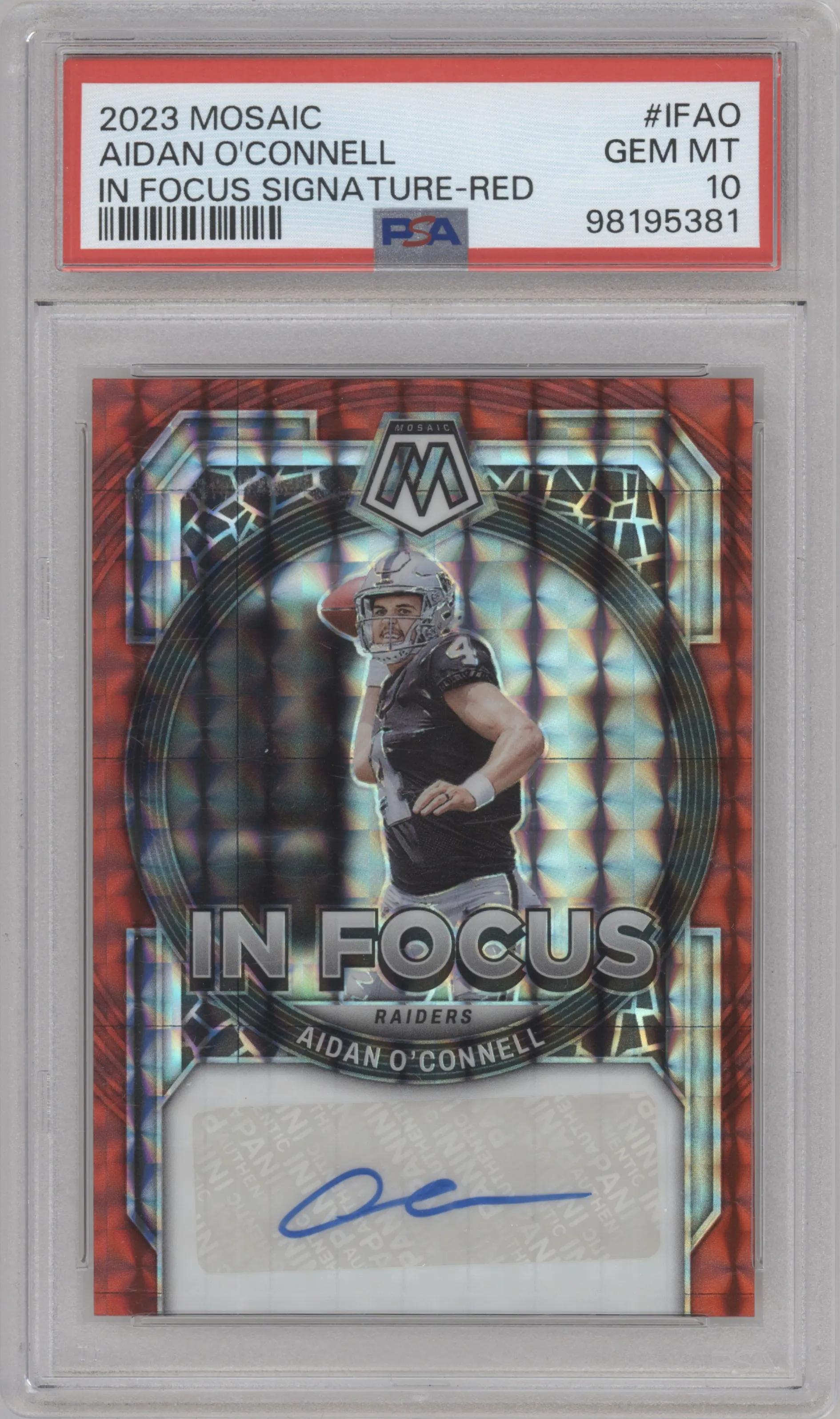 2023 Panini Mosaic In Focus Sig. Aidan O'Connell Red PSA 10
