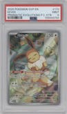Eevee from the 2025 Pokemon SV set featuring a Prismatic Evolutions Pokemon Center Elite Trainer Box parallel graded by PSA and given an overall grade of 9.
