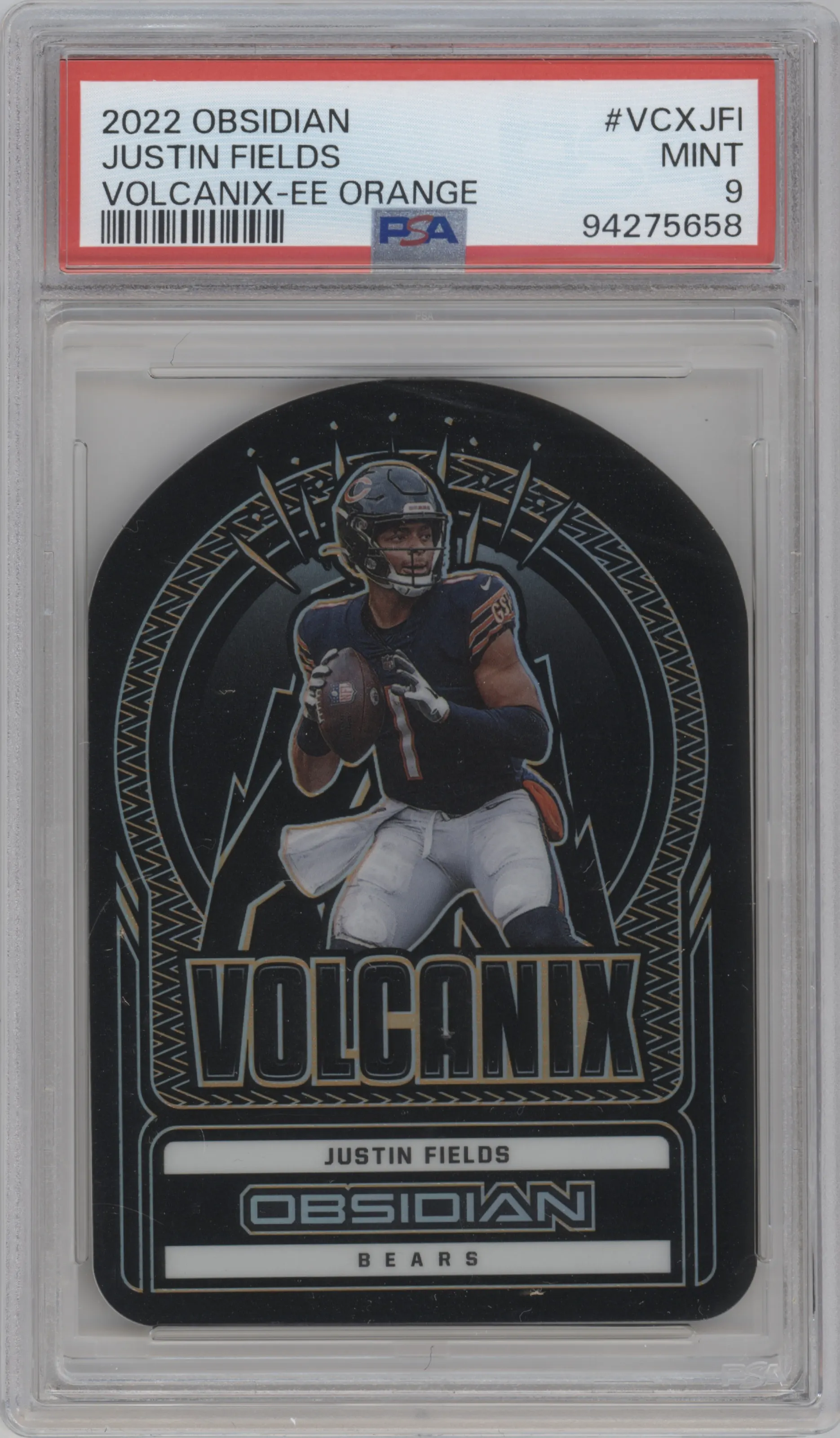 2022 Panini Obsidian Volcanix Justin Fields Electric Etch Orange PSA 9