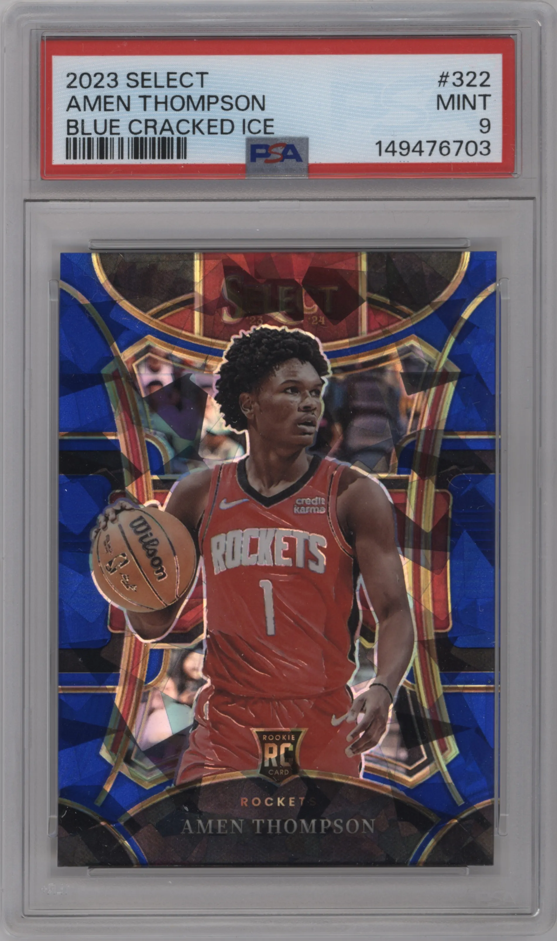 2023 Panini Select Mezzanine Amen Thompson Blue Cracked Ice PSA 9