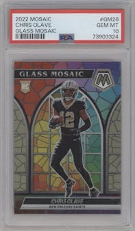 Chris Olave from the 2022 Panini Mosaic set graded by PSA and given an overall grade of 10.