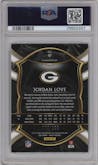 Jordan Love from the 2020 Panini Select set featuring a Tri-Color parallel graded by PSA and given an overall grade of 9.