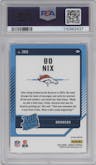Bo Nix from the 2024 Donruss set featuring a Pink parallel graded by PSA and given an overall grade of 10.