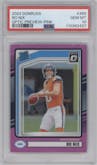 Bo Nix from the 2024 Donruss set featuring a Pink parallel graded by PSA and given an overall grade of 10.