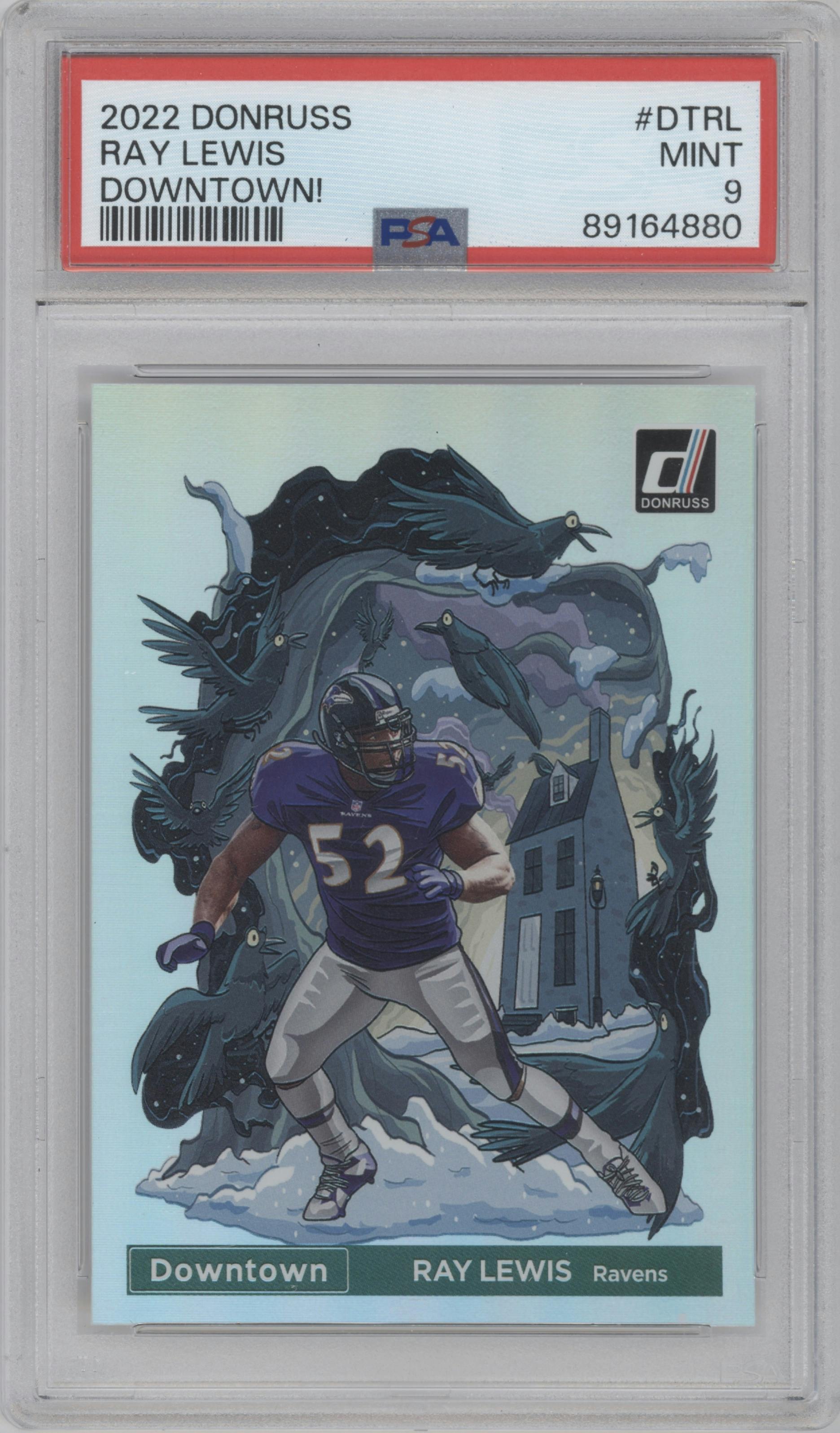 Ray Lewis from the 2022 Panini Donruss set graded by PSA and given an overall grade of 9.