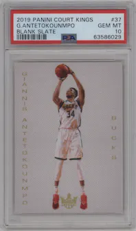 Giannis Antetokounmpo from the 2019-20 Panini Court Kings set graded by PSA and given an overall grade of 10.