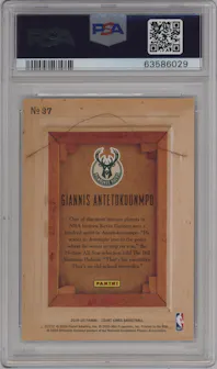 Giannis Antetokounmpo from the 2019-20 Panini Court Kings set graded by PSA and given an overall grade of 10.