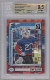 Ray Davis from the 2024 Donruss set featuring a Red Pandora parallel graded by Beckett and given an overall grade of 9.5.