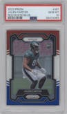 Jalen Carter from the 2023 Panini Prizm set featuring a Red/White/Blue parallel graded by PSA and given an overall grade of 10.