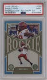 Breece Hall from the 2022 Panini Legacy set featuring a Platinum parallel graded by PSA and given an overall grade of 9.