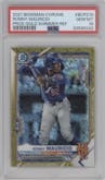 Ronny Mauricio from the 2021 Bowman Chrome set featuring a Gold Shimmer Refractor parallel graded by PSA and given an overall grade of 10.